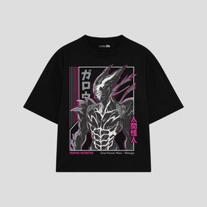 Playera streetwear premium de anime y gaming ExtraLife MX, corte boxy oversized drop shoulder heavyweight en color Deep Black y Off-White, moda urbana mexicana de culto.