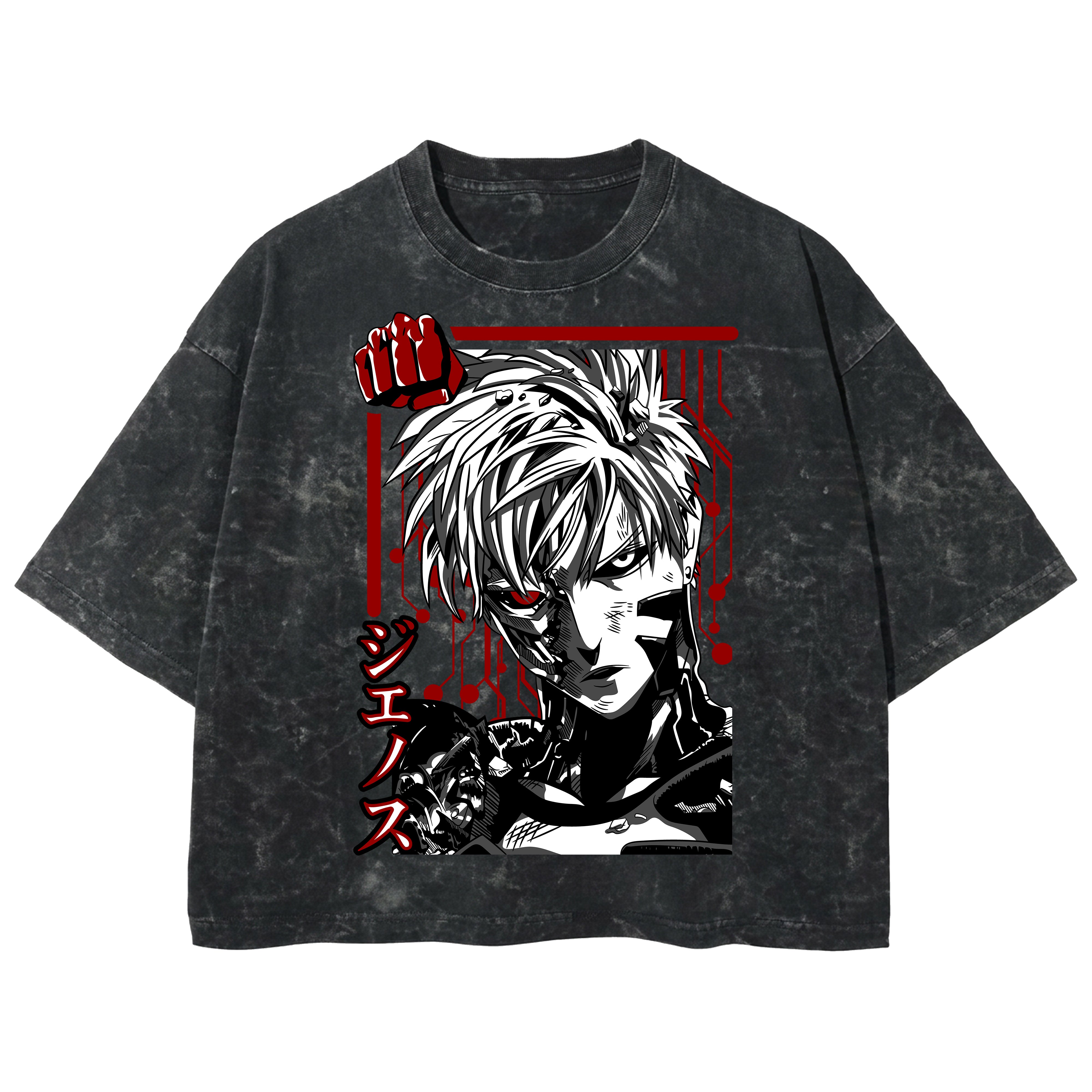 Playera streetwear premium de anime y gaming ExtraLife MX, corte boxy deluxe mineral wash heavyweight en color Acid Wash, moda urbana mexicana de culto.