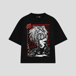 Playera streetwear premium de anime y gaming ExtraLife MX, corte boxy oversized drop shoulder heavyweight en color Deep Black y Off-White, moda urbana mexicana de culto.
