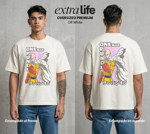 El Heroe del Un Golpe | El Calvo del Bien #03409 - Playera Oversized Premium | Off White - Foto en modelo