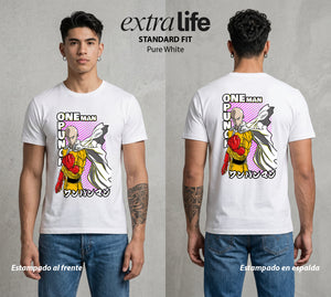 El Heroe del Un Golpe | El Calvo del Bien #03409 - Playera Standard Fit | Pure White - Foto en modelo