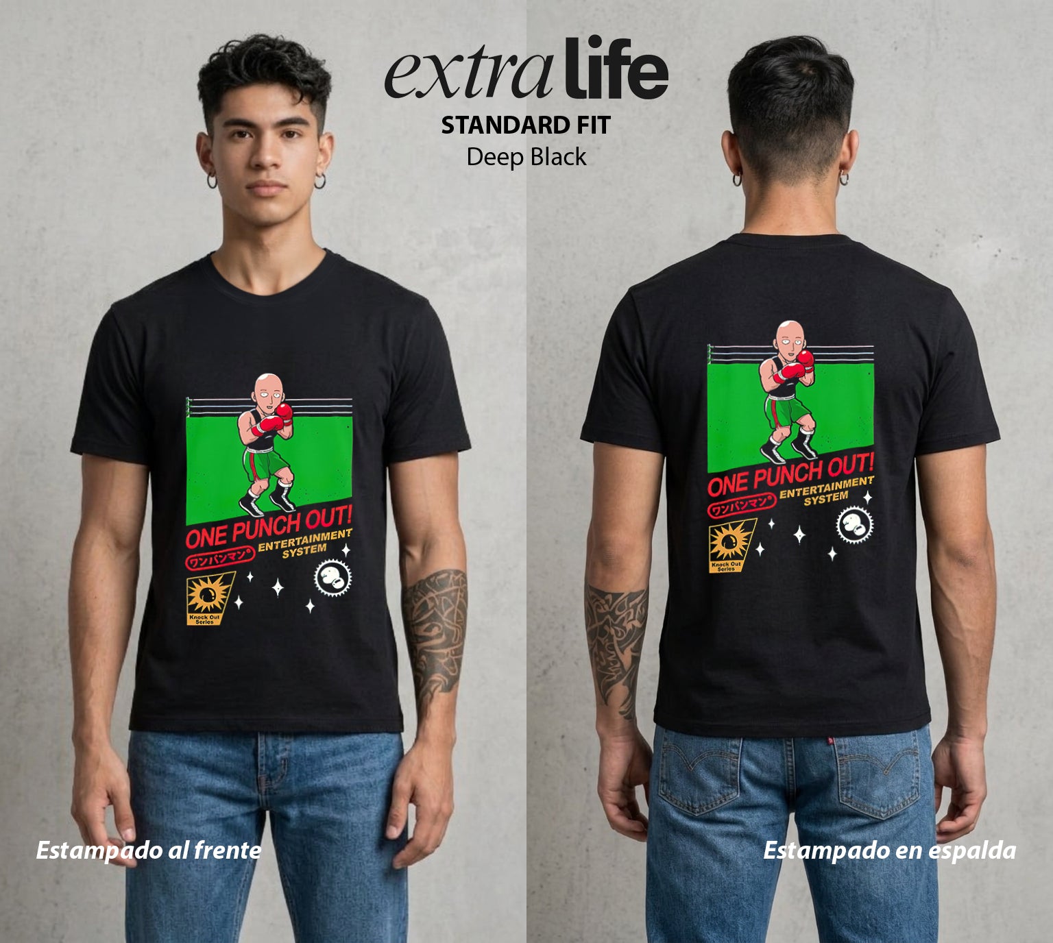 El Heroe del Un Golpe | El Heroe del Un Golpe Un Golpe #03416 - Playera Standard Fit | Deep Black - Foto en modelo