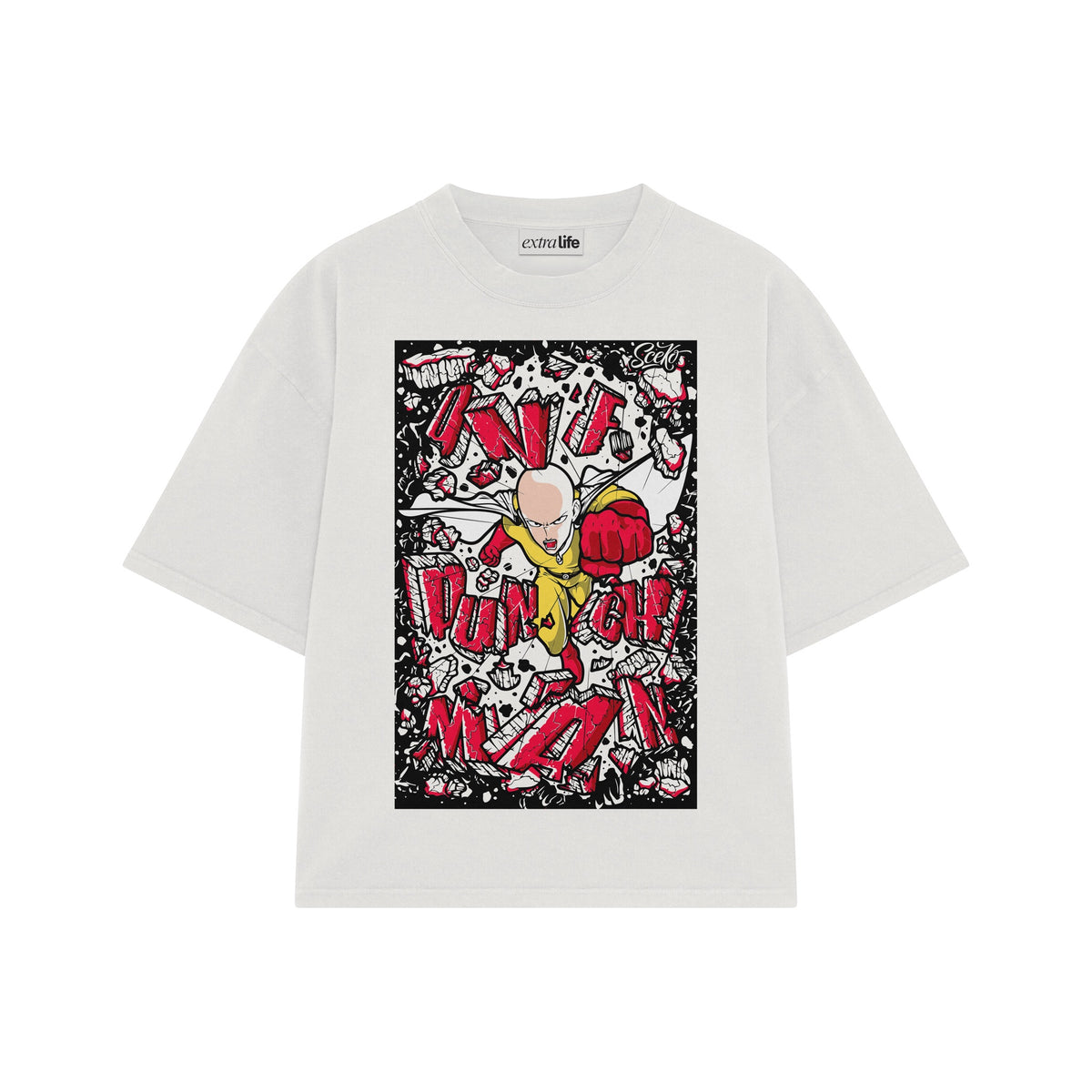 Playera streetwear premium de anime y gaming ExtraLife MX, corte oversized drop shoulder ligero y fresco en color Deep Black y Off-White, moda urbana mexicana de culto.