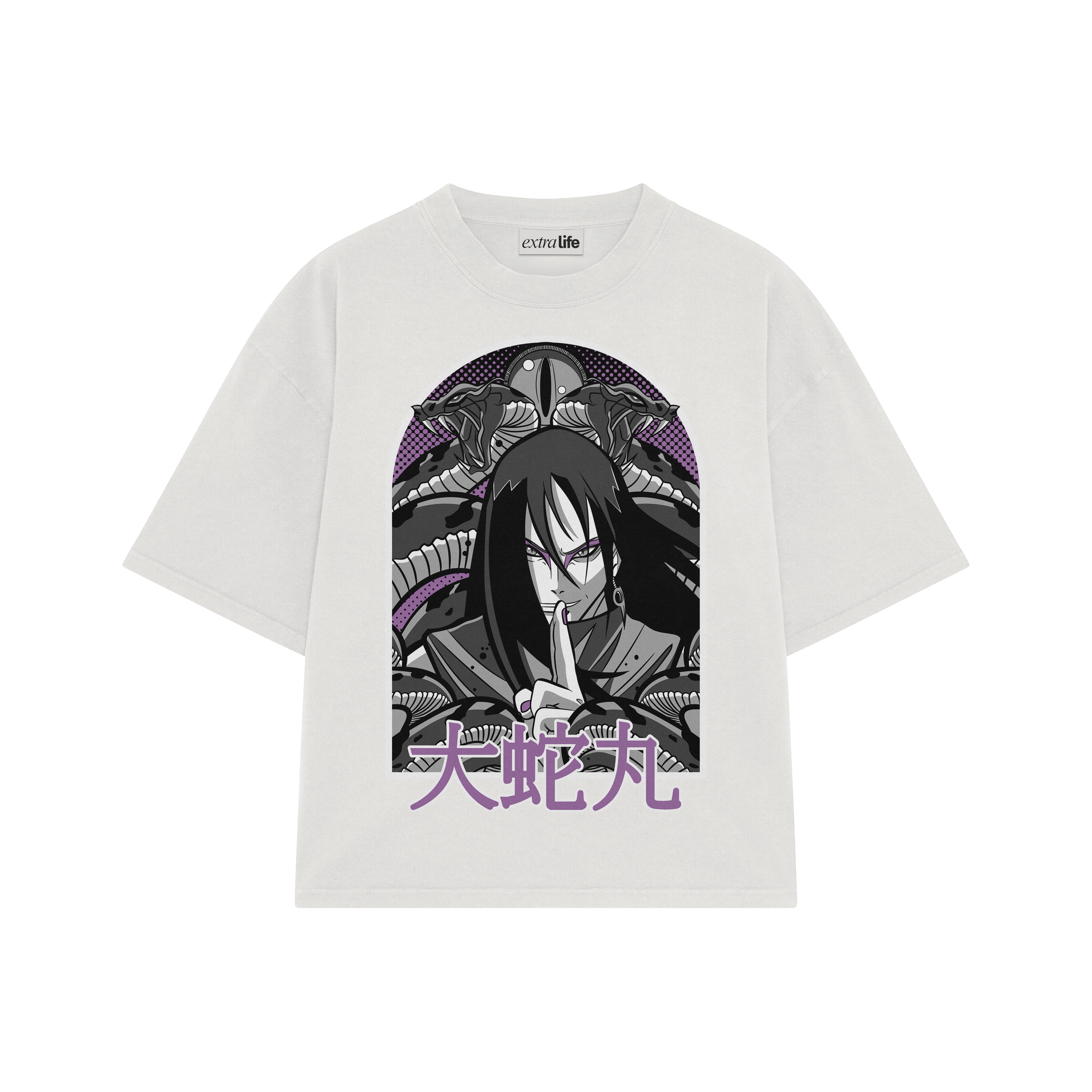 Playera streetwear premium de anime y gaming ExtraLife MX, corte boxy oversized drop shoulder heavyweight en color Deep Black y Off-White, moda urbana mexicana de culto.