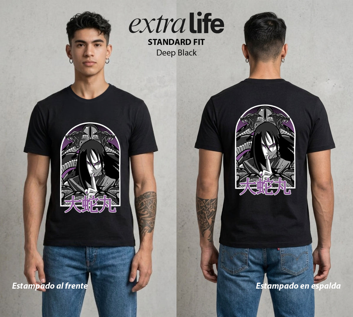 La Aldea Oculta | La Serpiente Inmortal #03420 - Playera Classic Premium | Deep Black - Foto en modelo