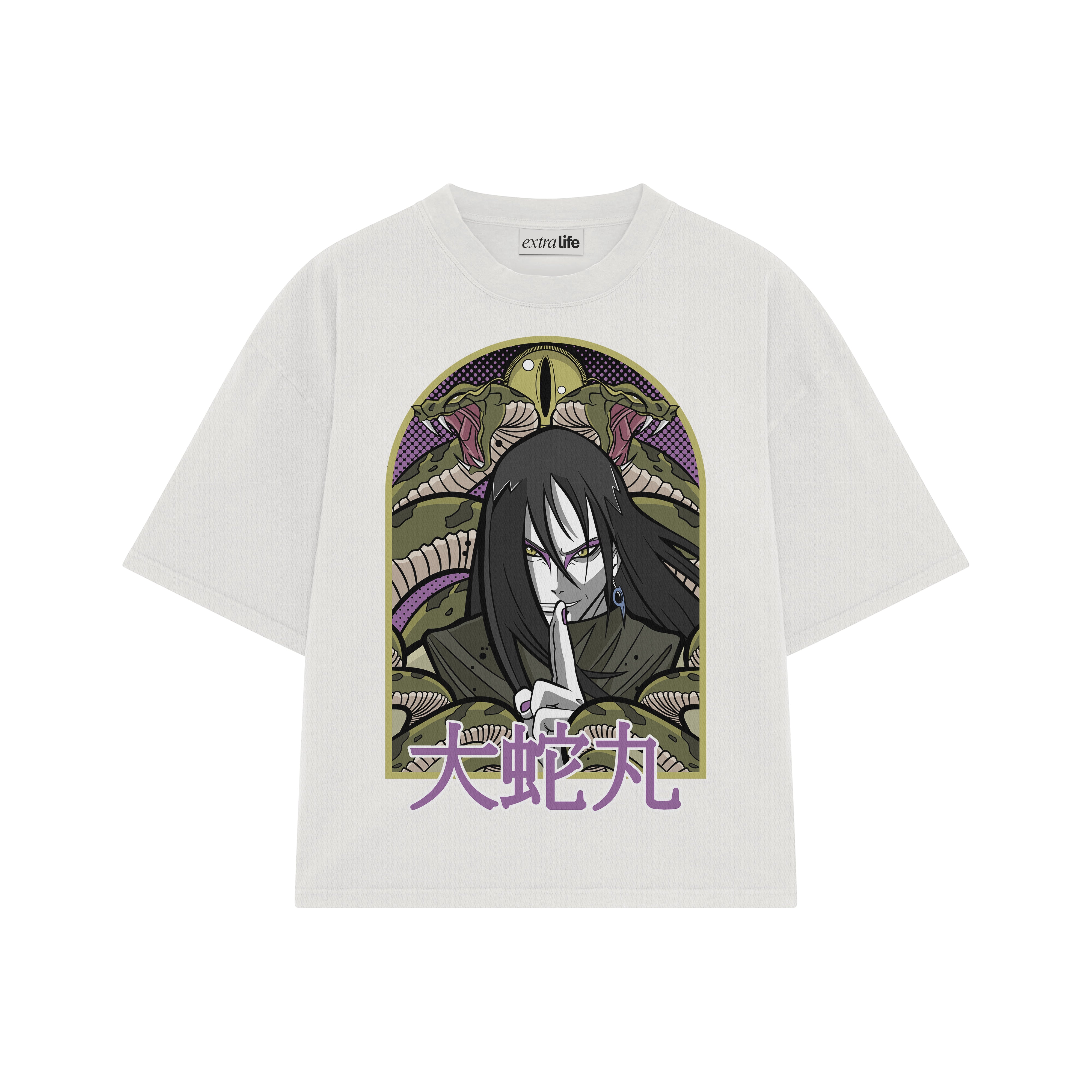Playera streetwear premium de anime y gaming ExtraLife MX, corte boxy oversized drop shoulder heavyweight en color Deep Black y Off-White, moda urbana mexicana de culto.