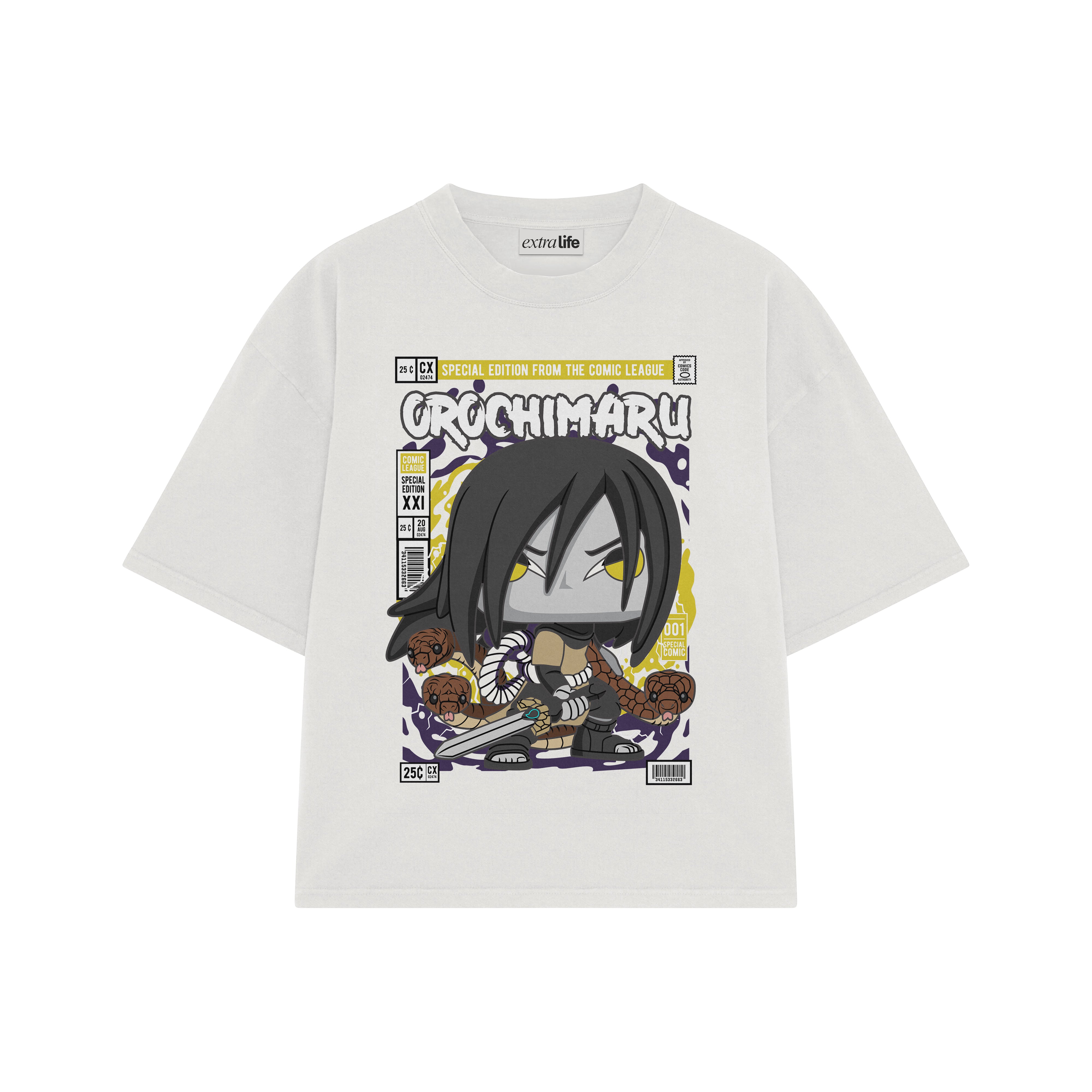 Playera streetwear premium de anime y gaming ExtraLife MX, corte boxy oversized drop shoulder heavyweight en color Deep Black y Off-White, moda urbana mexicana de culto.