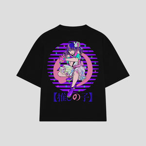 Playera streetwear premium de anime y gaming ExtraLife MX, corte boxy oversized drop shoulder heavyweight en color Deep Black y Off-White, moda urbana mexicana de culto.