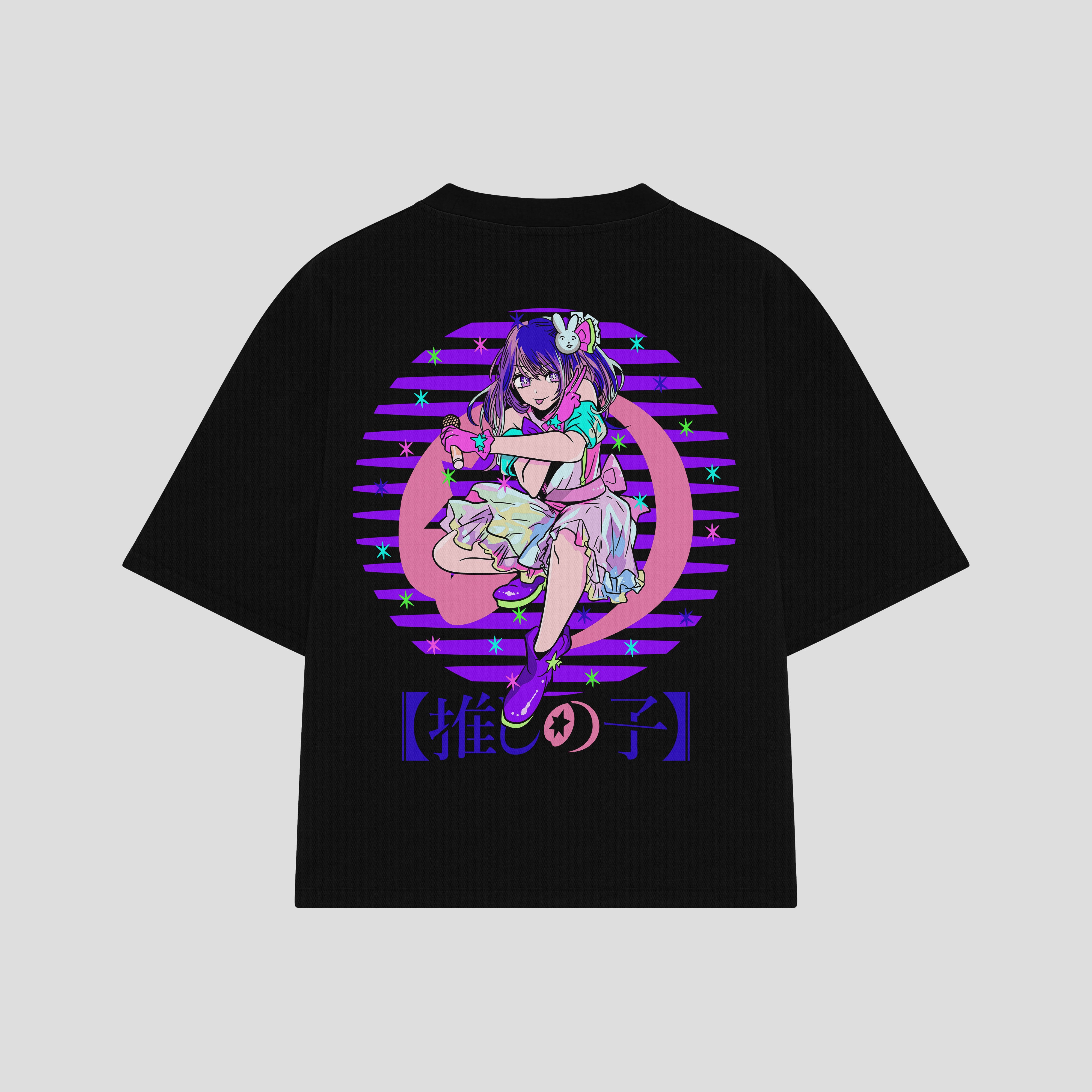 Playera streetwear premium de anime y gaming ExtraLife MX, corte boxy oversized drop shoulder heavyweight en color Deep Black y Off-White, moda urbana mexicana de culto.