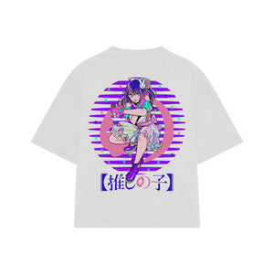 Playera streetwear premium de anime y gaming ExtraLife MX, corte boxy oversized drop shoulder heavyweight en color Deep Black y Off-White, moda urbana mexicana de culto.