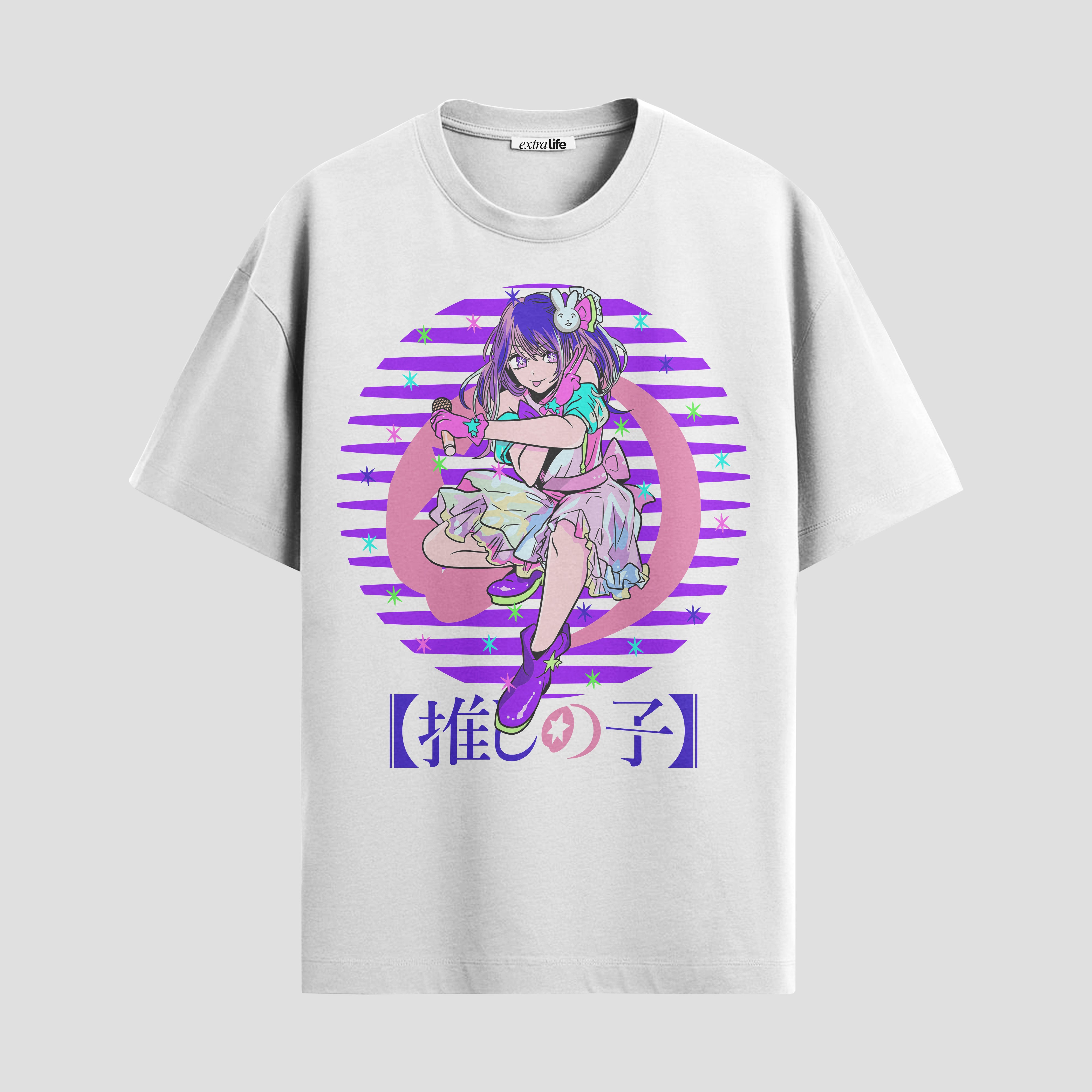 Playera urbana de anime y gaming ExtraLife MX, corte Standard Fit unisex ligero y transpirable en color Deep Black y Pure White, ropa de uso diario para gym y casual.