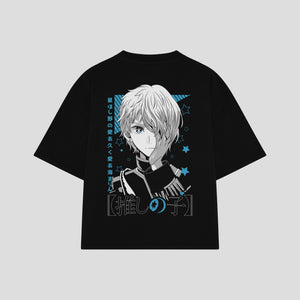 Playera streetwear premium de anime y gaming ExtraLife MX, corte boxy oversized drop shoulder heavyweight en color Deep Black y Off-White, moda urbana mexicana de culto.