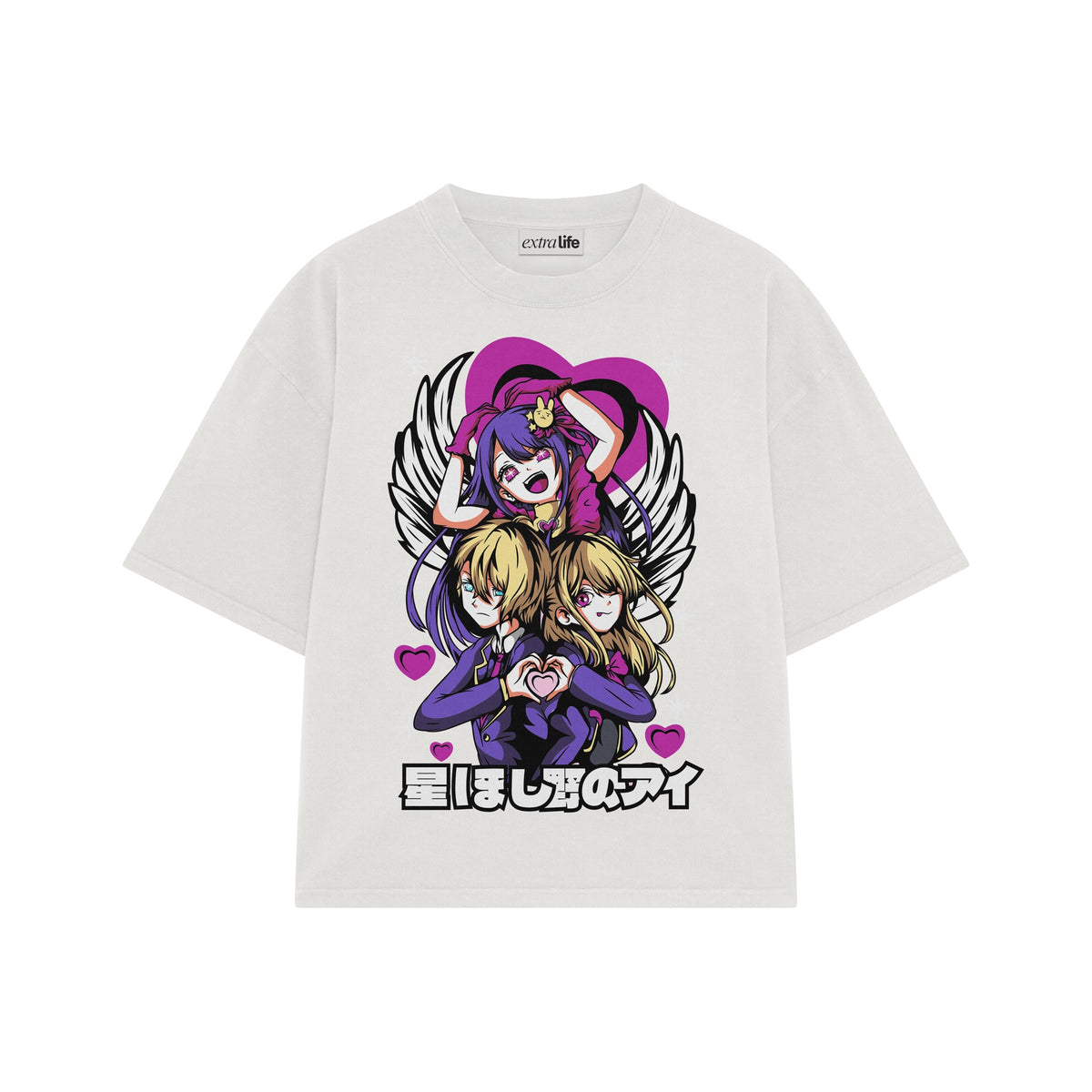 Playera streetwear premium de anime y gaming ExtraLife MX, corte oversized drop shoulder ligero y fresco en color Deep Black y Off-White, moda urbana mexicana de culto.
