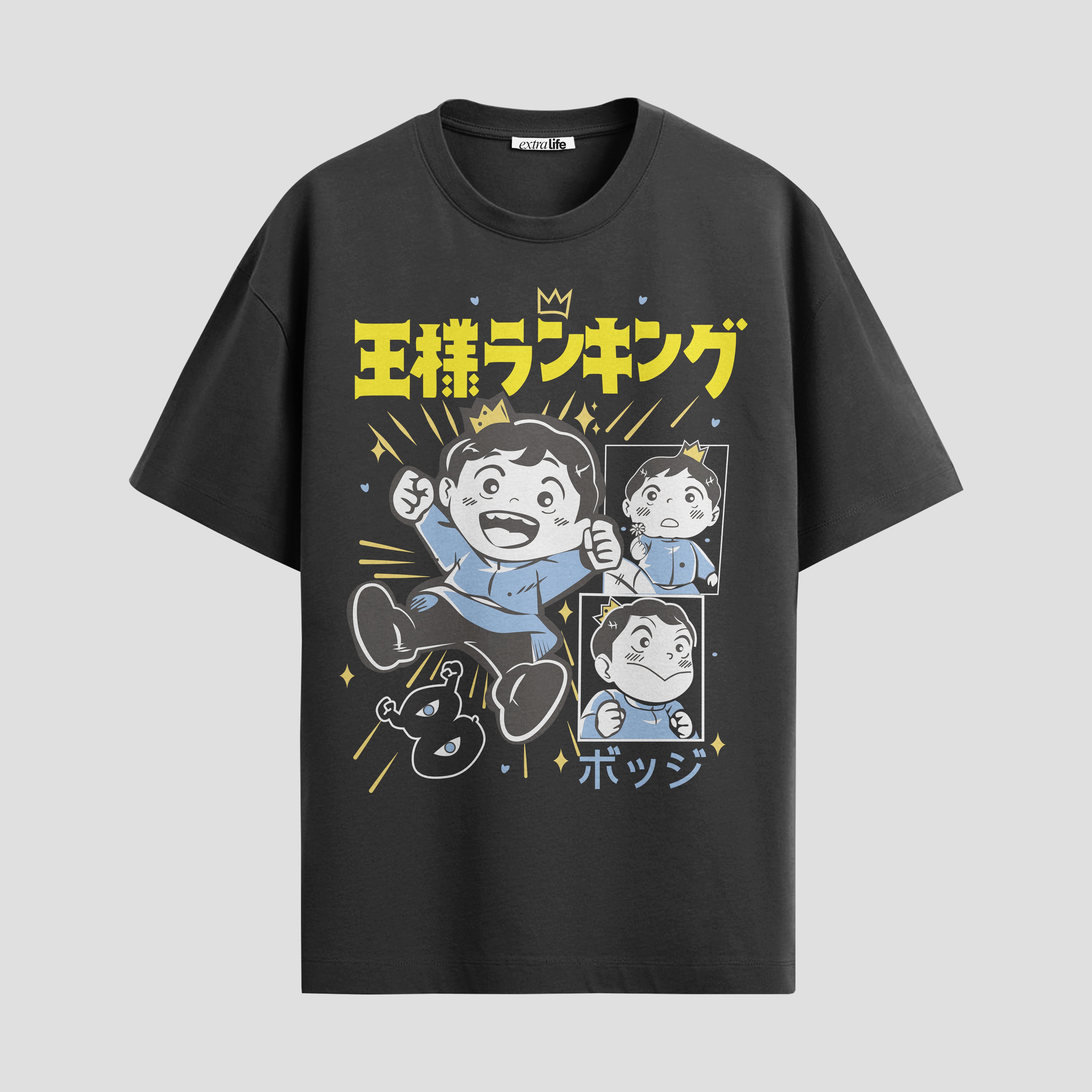 Playera urbana de anime y gaming ExtraLife MX, corte Standard Fit unisex ligero y transpirable en color Deep Black y Pure White, ropa de uso diario para gym y casual.