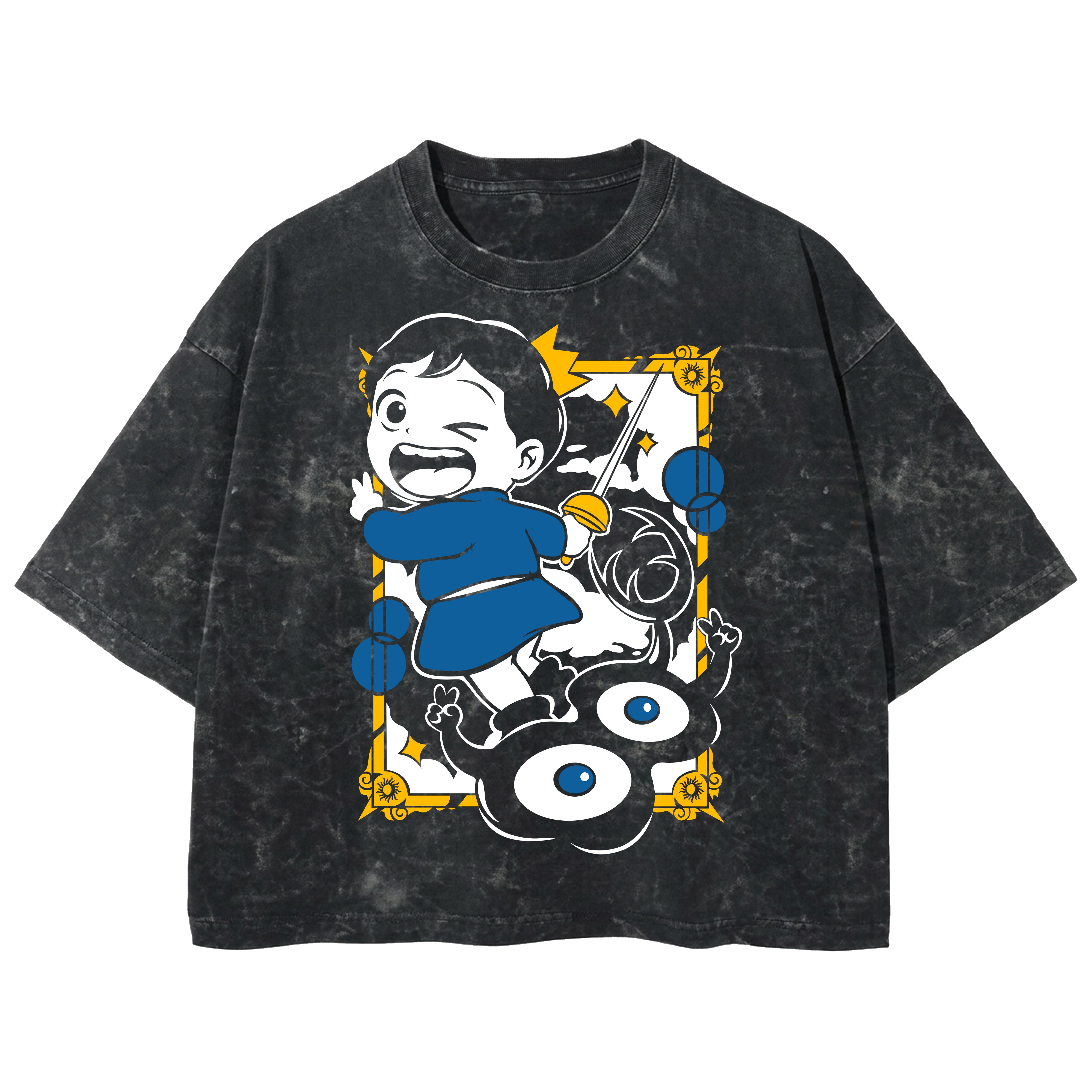 Playera streetwear premium de anime y gaming ExtraLife MX, corte boxy deluxe mineral wash heavyweight en color Acid Wash, moda urbana mexicana de culto.