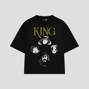 Playera streetwear premium de anime y gaming ExtraLife MX, corte boxy oversized drop shoulder heavyweight en color Deep Black y Off-White, moda urbana mexicana de culto.
