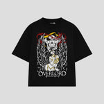 Playera streetwear premium de anime y gaming ExtraLife MX, corte boxy oversized drop shoulder heavyweight en color Deep Black y Off-White, moda urbana mexicana de culto.