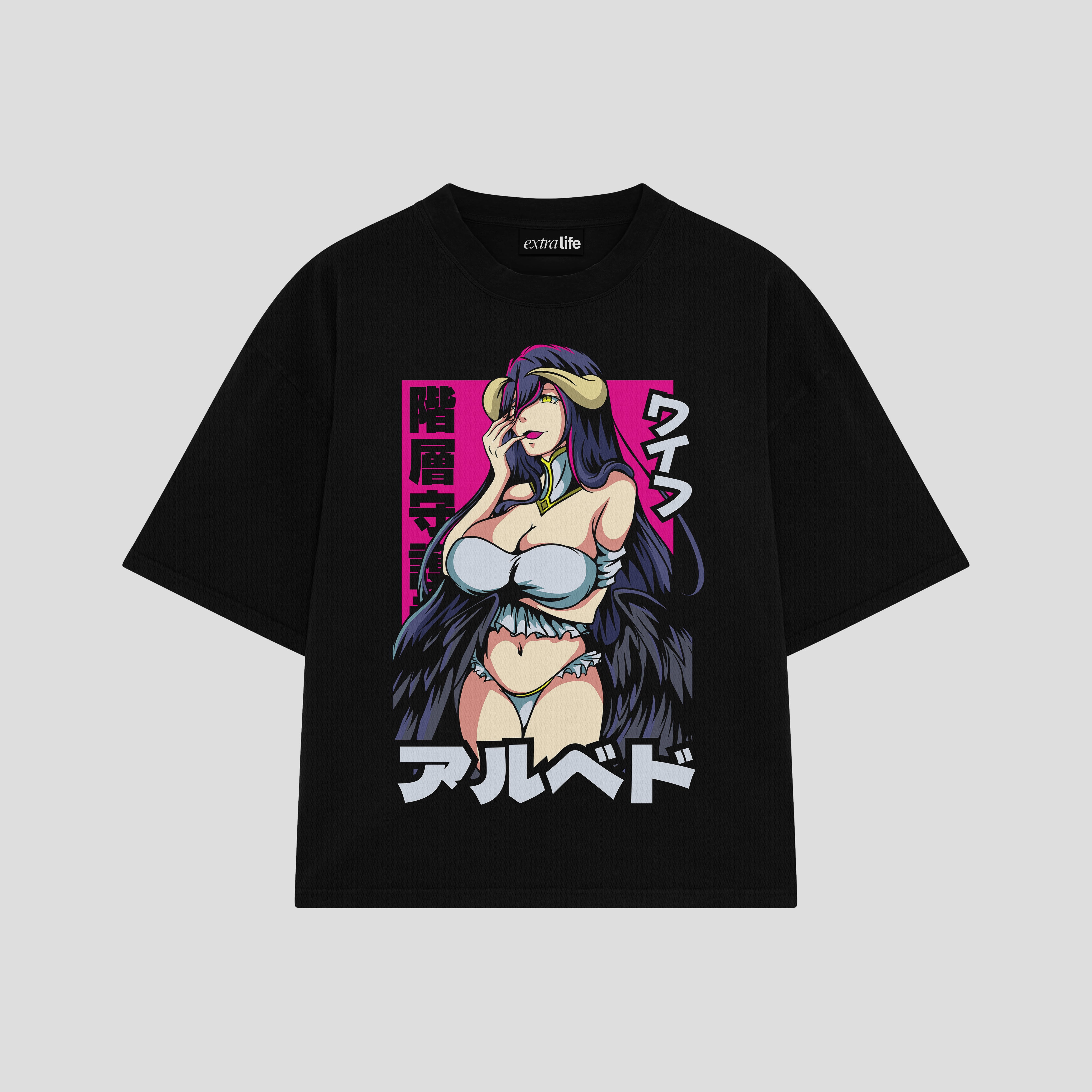 Playera streetwear premium de anime y gaming ExtraLife MX, corte boxy oversized drop shoulder heavyweight en color Deep Black y Off-White, moda urbana mexicana de culto.