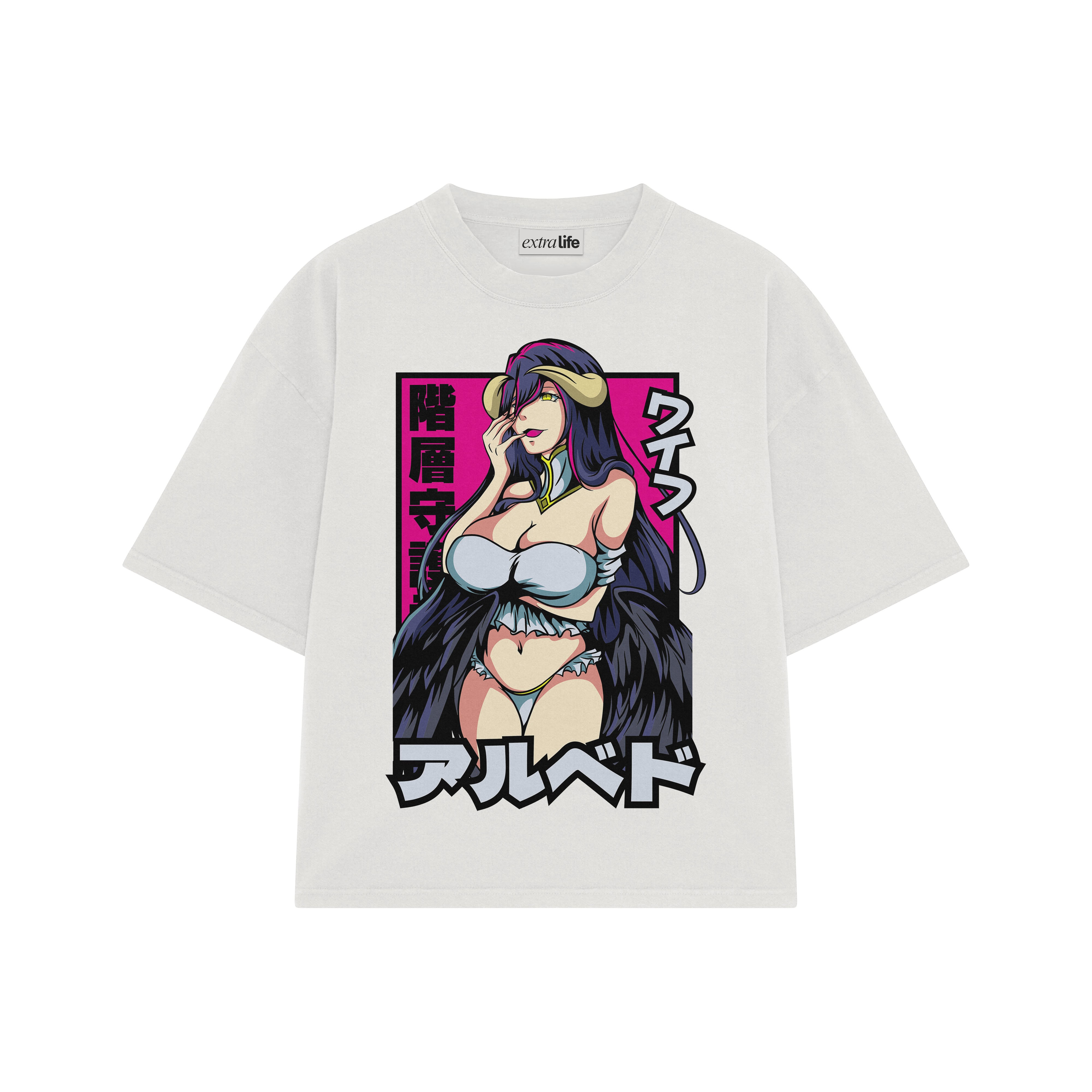 Playera streetwear premium de anime y gaming ExtraLife MX, corte boxy oversized drop shoulder heavyweight en color Deep Black y Off-White, moda urbana mexicana de culto.