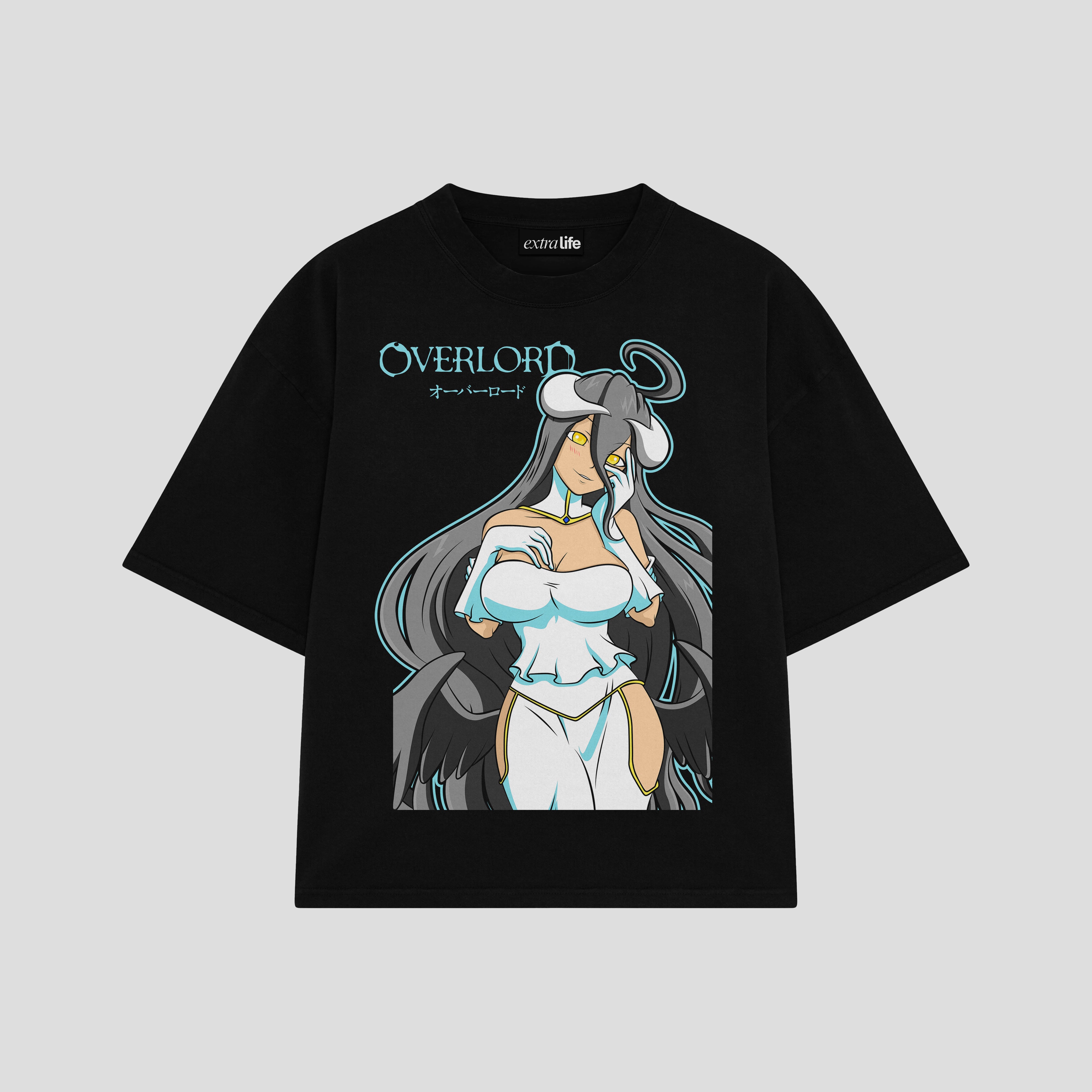 Playera streetwear premium de anime y gaming ExtraLife MX, corte boxy oversized drop shoulder heavyweight en color Deep Black y Off-White, moda urbana mexicana de culto.