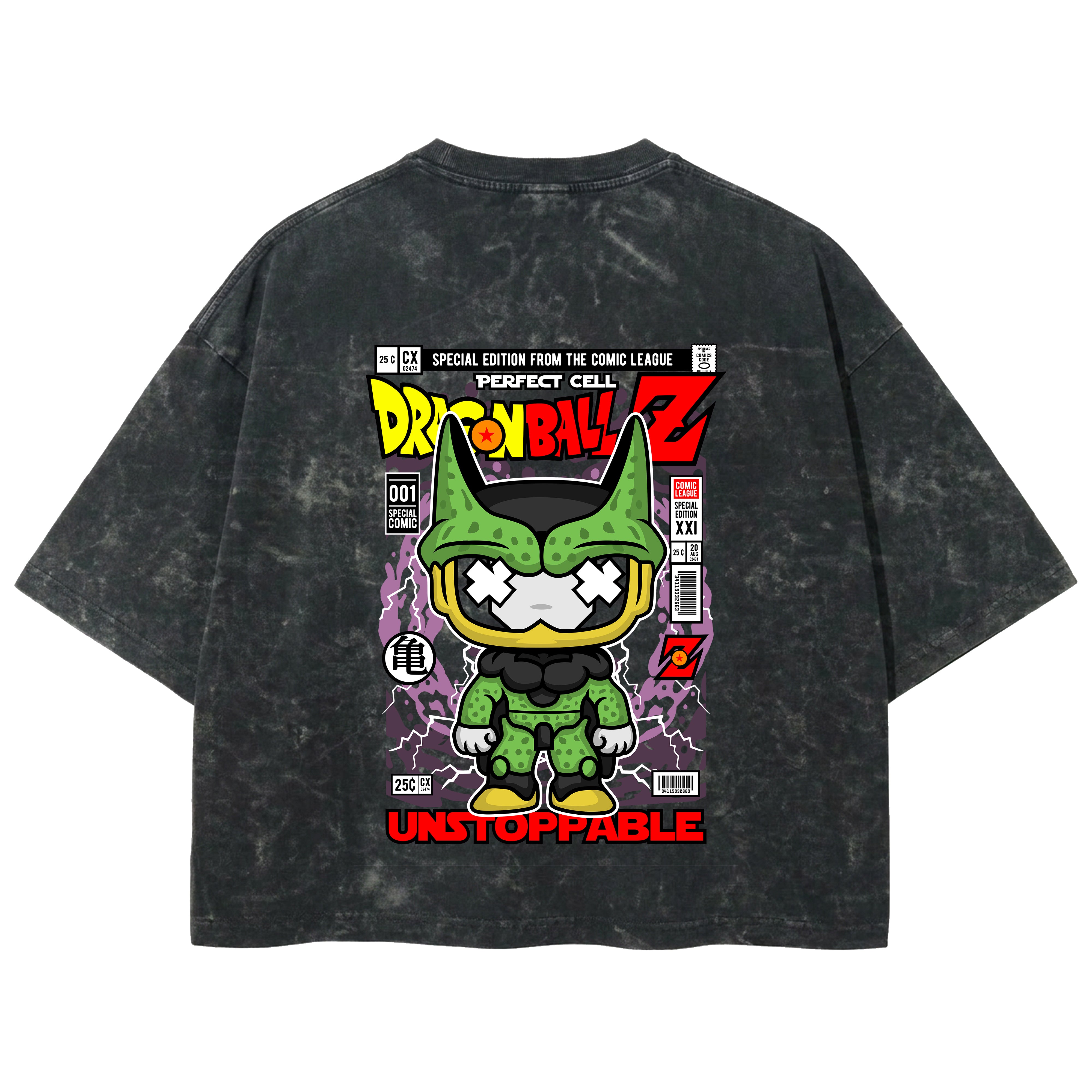 Playera streetwear premium de anime y gaming ExtraLife MX, corte boxy deluxe mineral wash heavyweight en color Acid Wash, moda urbana mexicana de culto.