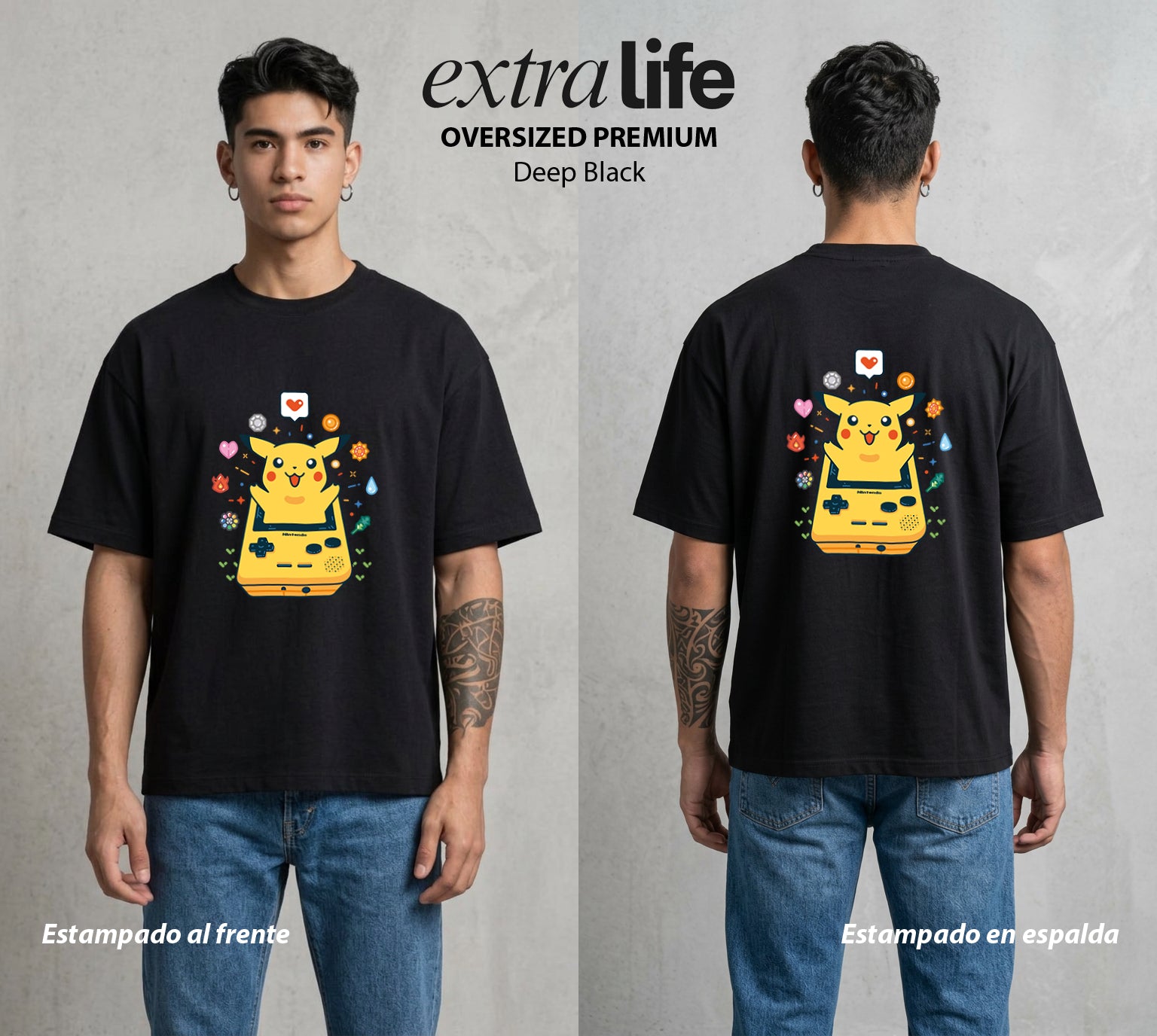 El Mundo Entrenador | El Rayo de Kanto #03447 - Playera Oversized Premium | Deep Black - Foto en modelo