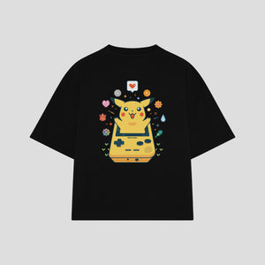 Playera streetwear premium de anime y gaming ExtraLife MX, corte boxy oversized drop shoulder heavyweight en color Deep Black y Off-White, moda urbana mexicana de culto.