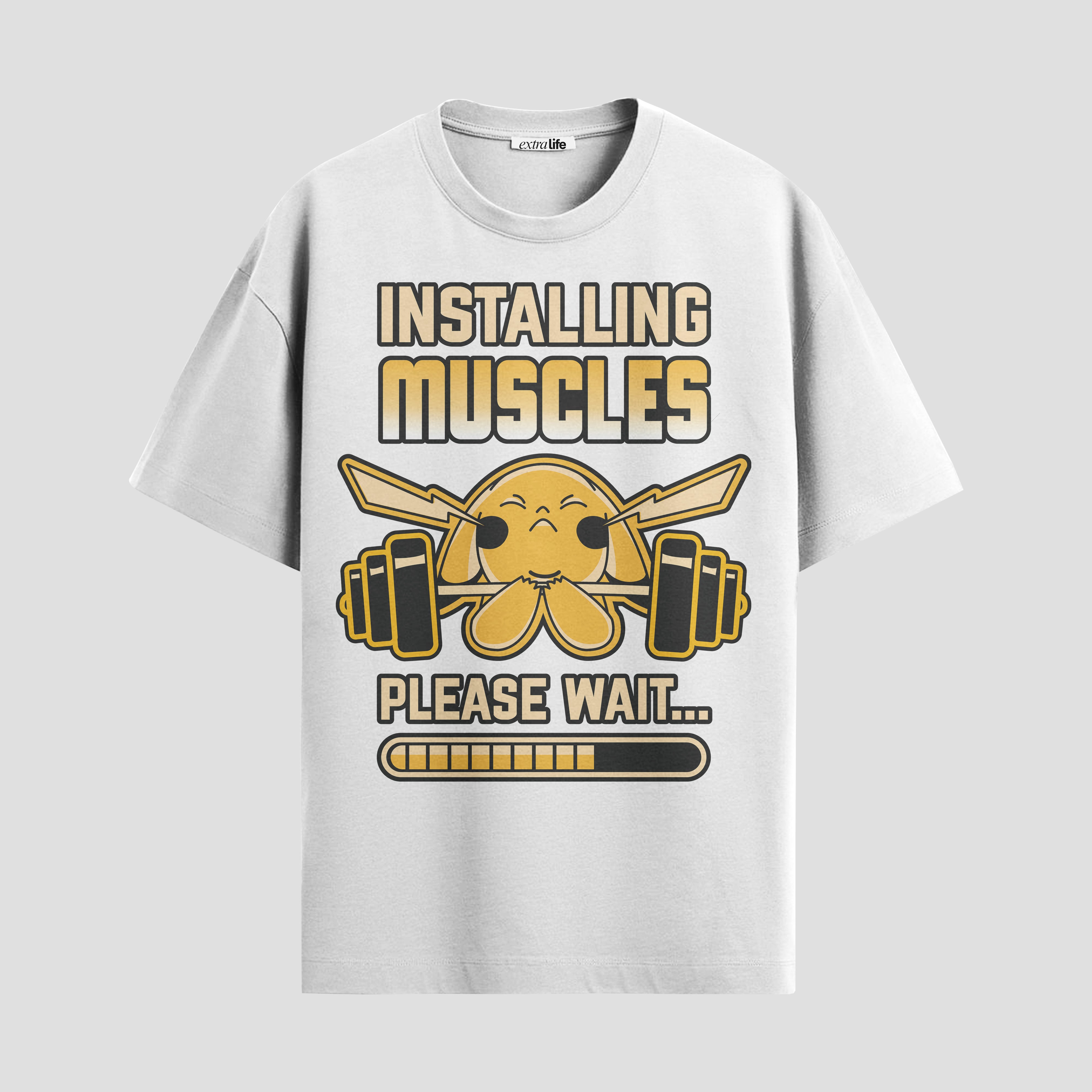 Playera urbana de anime y gaming ExtraLife MX, corte Standard Fit unisex ligero y transpirable en color Deep Black y Pure White, ropa de uso diario para gym y casual.