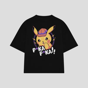 Playera streetwear premium de anime y gaming ExtraLife MX, corte boxy oversized drop shoulder heavyweight en color Deep Black y Off-White, moda urbana mexicana de culto.