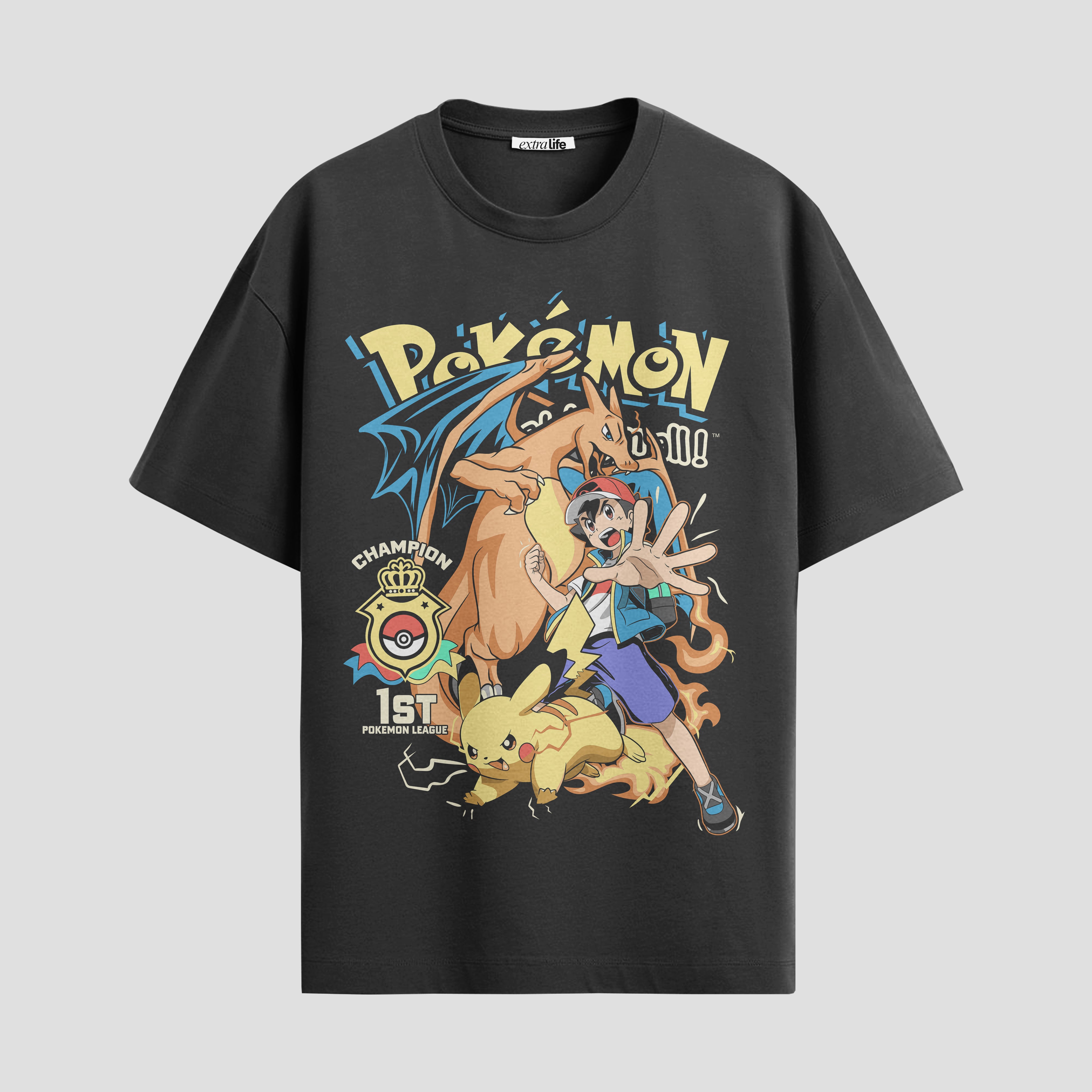 Playera urbana de anime y gaming ExtraLife MX, corte Standard Fit unisex ligero y transpirable en color Deep Black y Pure White, ropa de uso diario para gym y casual.