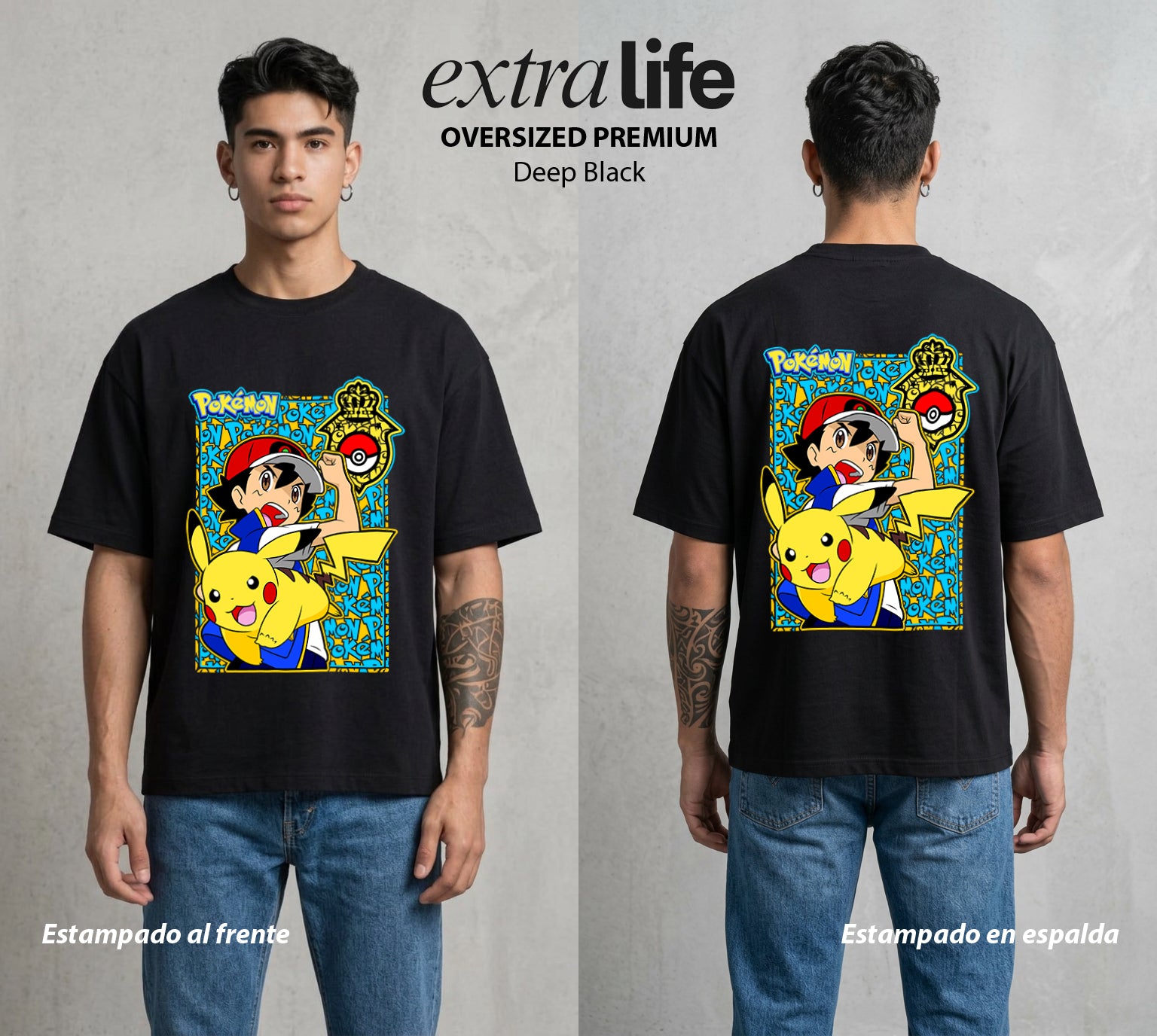 El Mundo Entrenador | El Rayo de Kanto #03457 - Playera Oversized Premium | Deep Black - Foto en modelo