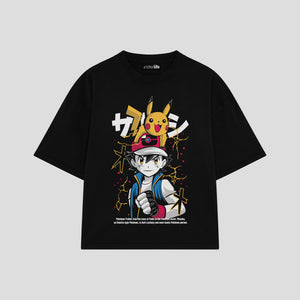 Playera streetwear premium de anime y gaming ExtraLife MX, corte boxy oversized drop shoulder heavyweight en color Deep Black y Off-White, moda urbana mexicana de culto.