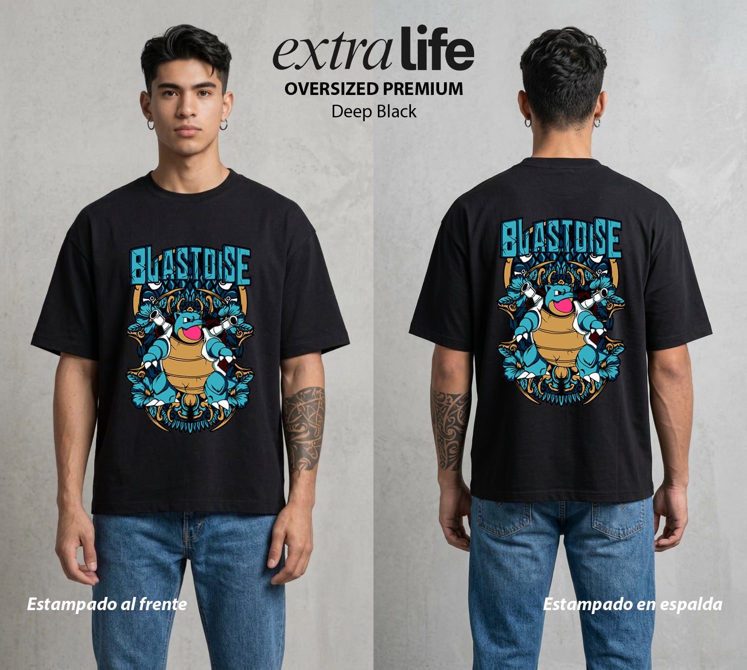 El Mundo Entrenador | El Agua del Poder #03461 - Playera Oversized Premium | Deep Black - Foto en modelo