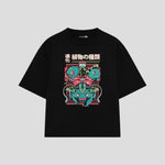 Playera streetwear premium de anime y gaming ExtraLife MX, corte boxy oversized drop shoulder heavyweight en color Deep Black y Off-White, moda urbana mexicana de culto.