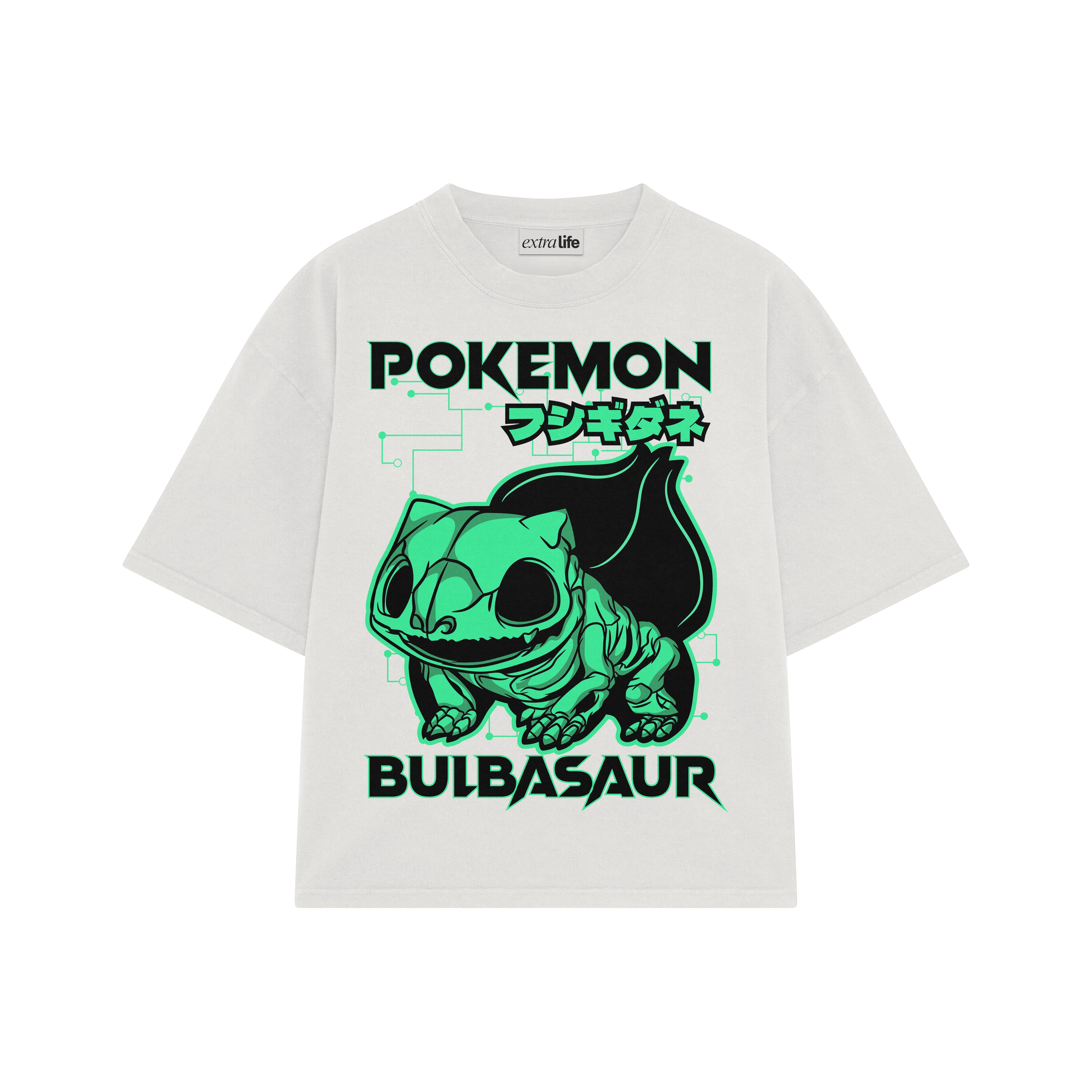 Playera streetwear premium de anime y gaming ExtraLife MX, corte boxy oversized drop shoulder heavyweight en color Deep Black y Off-White, moda urbana mexicana de culto.