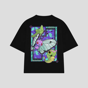Playera streetwear premium de anime y gaming ExtraLife MX, corte boxy oversized drop shoulder heavyweight en color Deep Black y Off-White, moda urbana mexicana de culto.