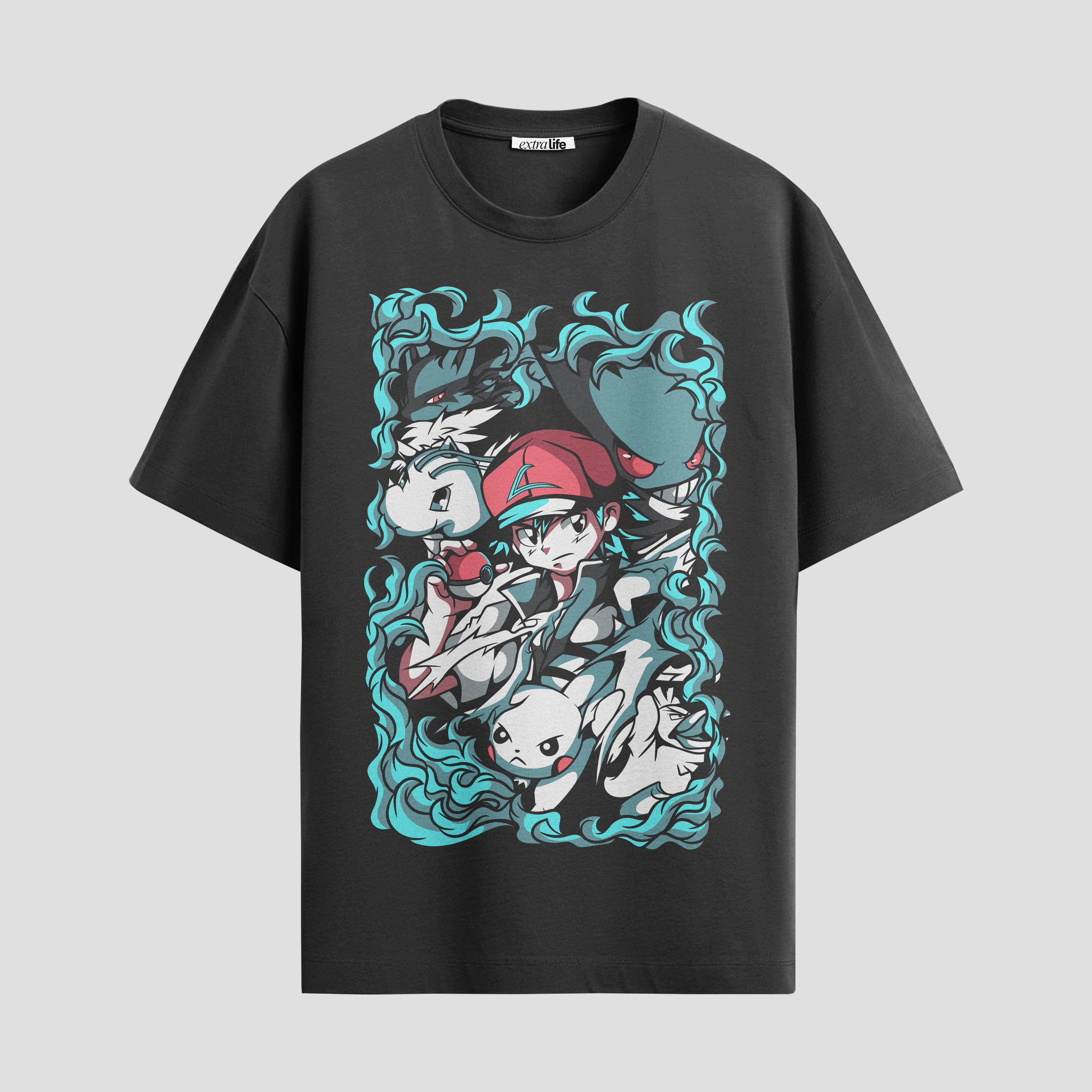Playera urbana de anime y gaming ExtraLife MX, corte Standard Fit unisex ligero y transpirable en color Deep Black y Pure White, ropa de uso diario para gym y casual.