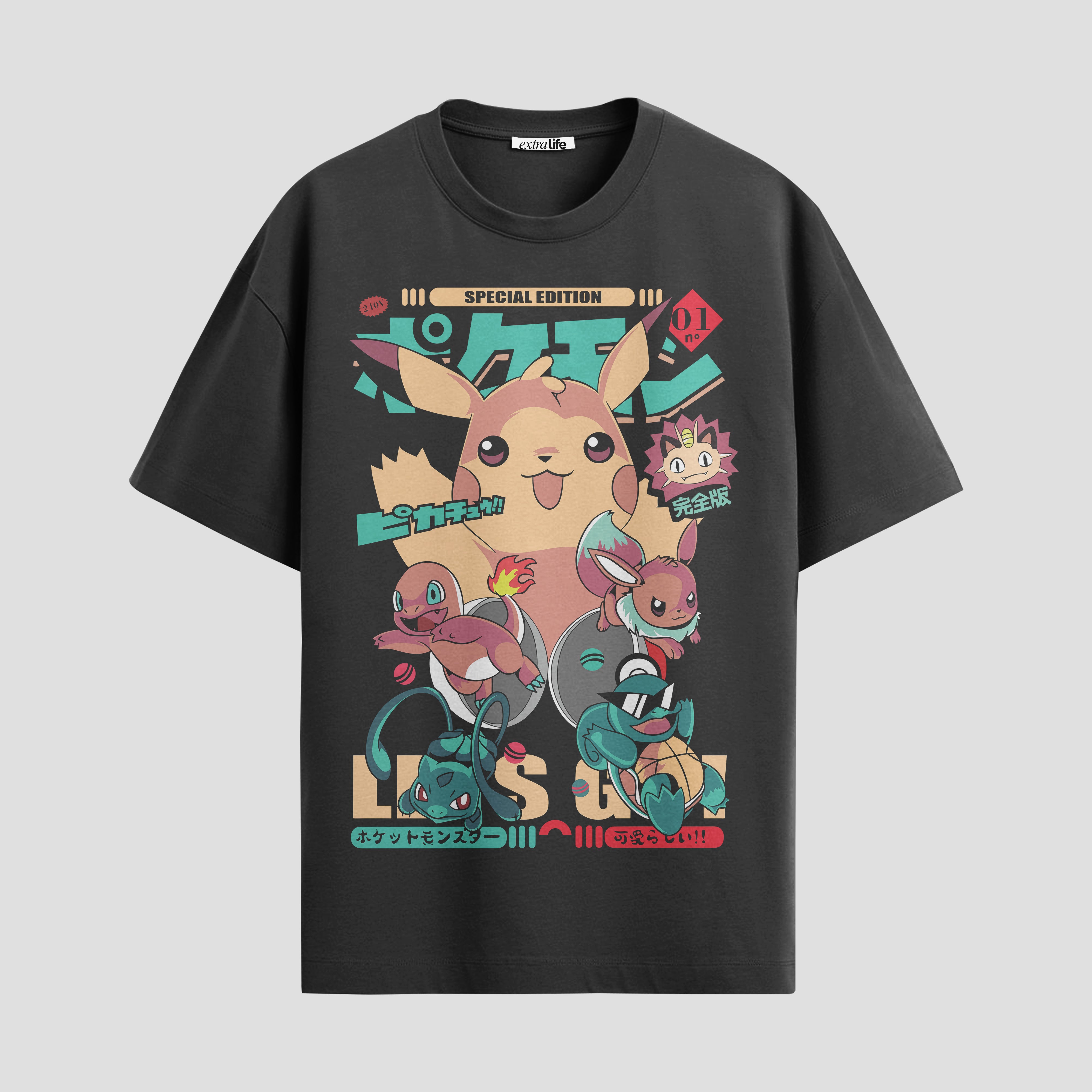 Playera urbana de anime y gaming ExtraLife MX, corte Standard Fit unisex ligero y transpirable en color Deep Black y Pure White, ropa de uso diario para gym y casual.