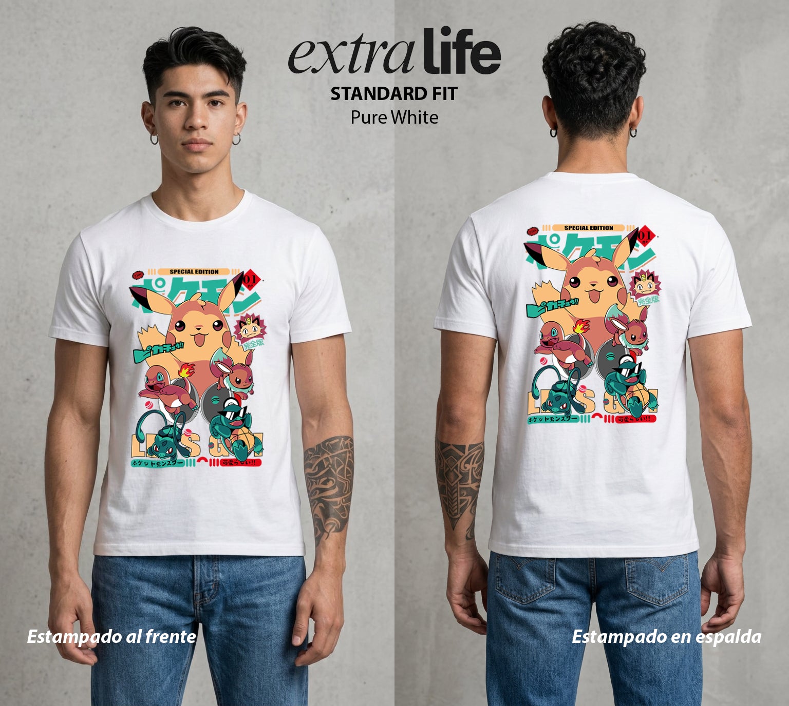 El Mundo Entrenador | El Mundo Pokemon #03469 - Playera Standard Fit | Pure White - Foto en modelo