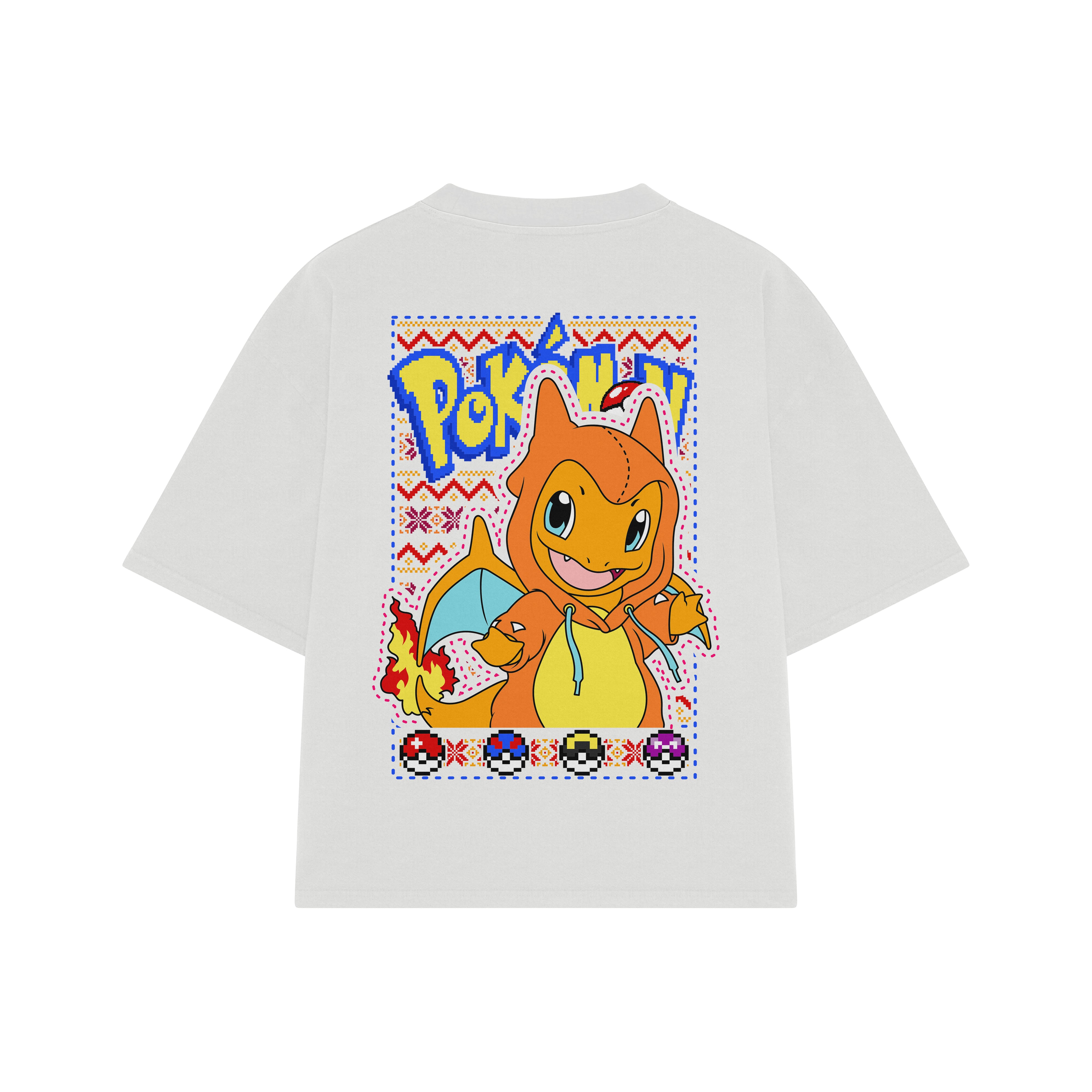Playera streetwear premium de anime y gaming ExtraLife MX, corte boxy oversized drop shoulder heavyweight en color Deep Black y Off-White, moda urbana mexicana de culto.