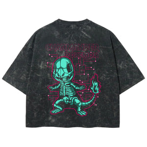 Playera streetwear premium de anime y gaming ExtraLife MX, corte boxy deluxe mineral wash heavyweight en color Acid Wash, moda urbana mexicana de culto.