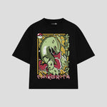 Playera streetwear premium de anime y gaming ExtraLife MX, corte boxy oversized drop shoulder heavyweight en color Deep Black y Off-White, moda urbana mexicana de culto.