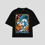 Playera streetwear premium de anime y gaming ExtraLife MX, corte oversized drop shoulder ligero y fresco en color Deep Black y Off-White, moda urbana mexicana de culto.