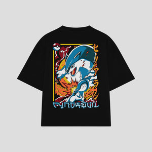 Playera streetwear premium de anime y gaming ExtraLife MX, corte oversized drop shoulder ligero y fresco en color Deep Black y Off-White, moda urbana mexicana de culto.