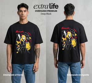 El Mundo Entrenador | La Campeoна del Sinnoh #03483 - Playera Oversized Premium | Deep Black - Foto en modelo