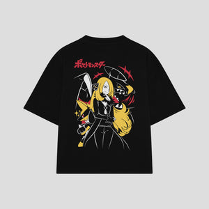 Playera streetwear premium de anime y gaming ExtraLife MX, corte boxy oversized drop shoulder heavyweight en color Deep Black y Off-White, moda urbana mexicana de culto.