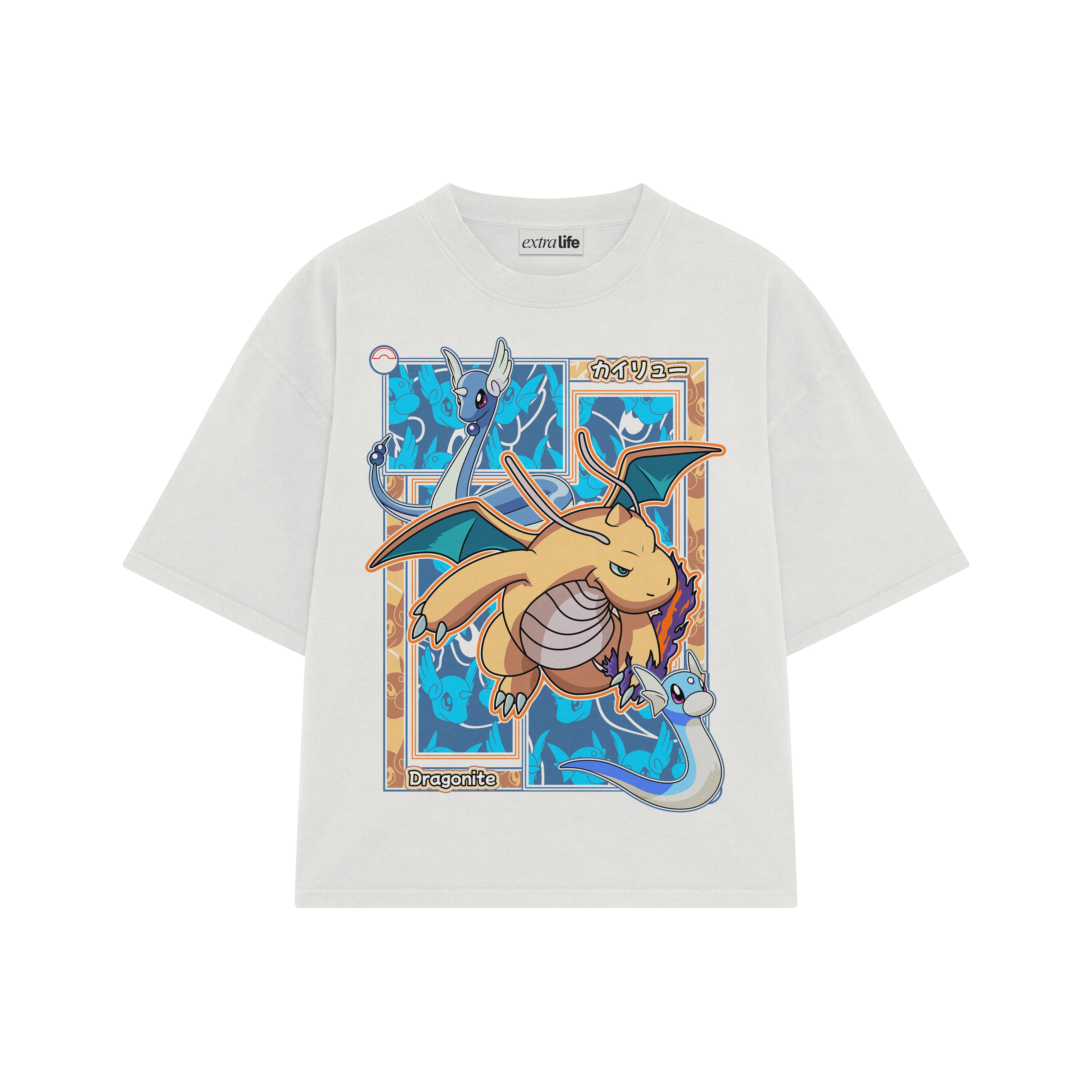 Playera streetwear premium de anime y gaming ExtraLife MX, corte boxy oversized drop shoulder heavyweight en color Deep Black y Off-White, moda urbana mexicana de culto.