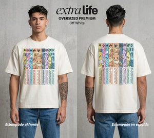 El Mundo Entrenador | Las Ocho Evoluciones #03487 - Playera Oversized Premium | Off White - Foto en modelo