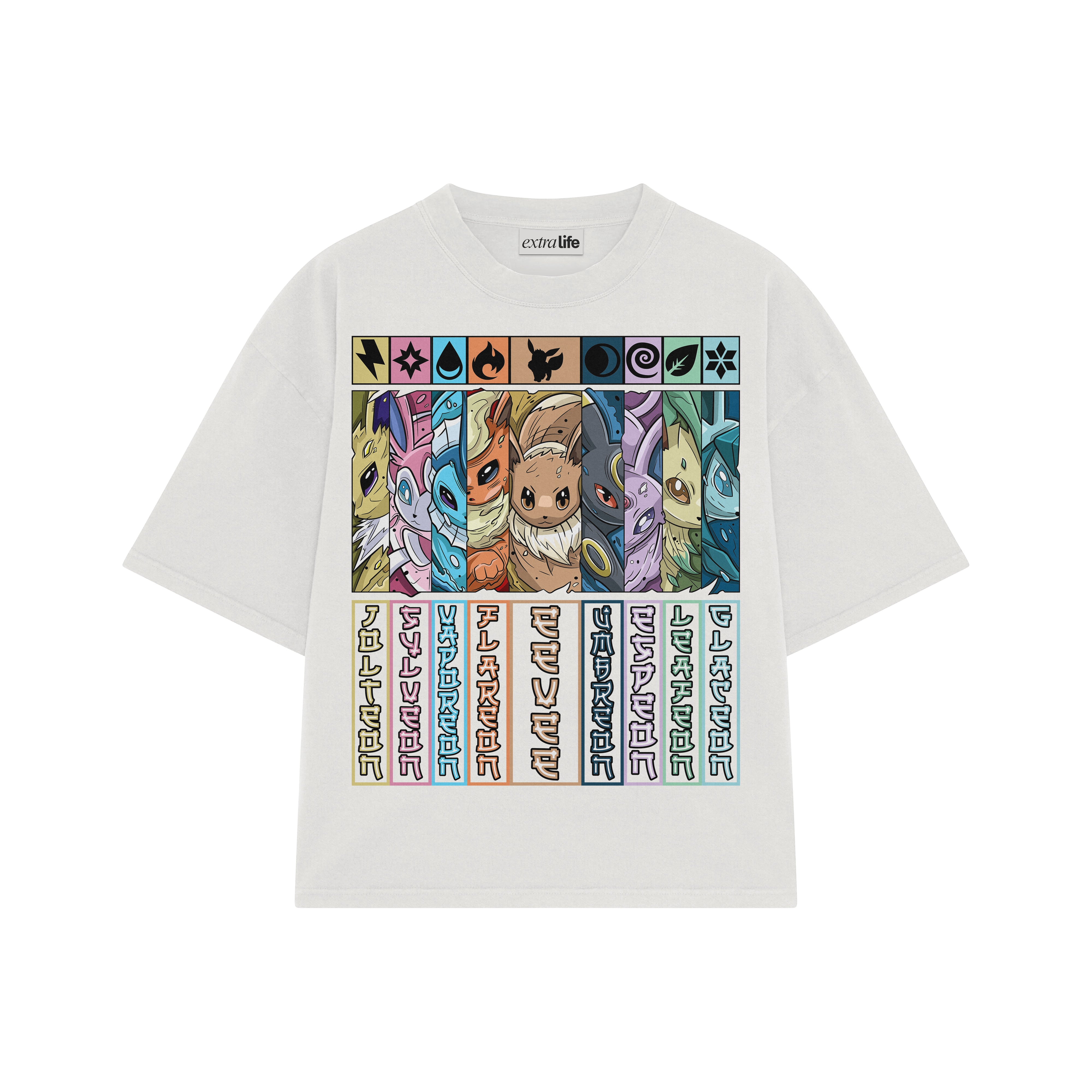 Playera streetwear premium de anime y gaming ExtraLife MX, corte boxy oversized drop shoulder heavyweight en color Deep Black y Off-White, moda urbana mexicana de culto.