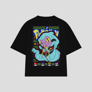 Playera streetwear premium de anime y gaming ExtraLife MX, corte boxy oversized drop shoulder heavyweight en color Deep Black y Off-White, moda urbana mexicana de culto.